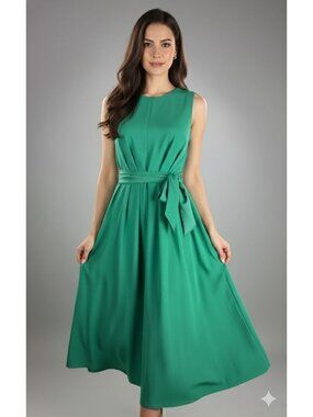 M.M. LAFLEUR The Fatima Dress Green Belted Womens Size Small Minimalist Pocket